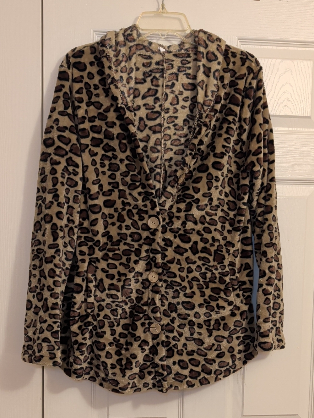 Basico Leopard Print Button-Front Hooded Cardigan NWT
